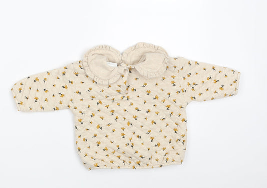 NEXT Girls Beige Floral Cotton Pullover Jumper Size 3-6 Months Button