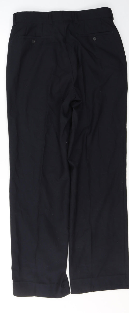REMUS Mens Black Striped Polyester Trousers Size 38 in L31 in Regular Button