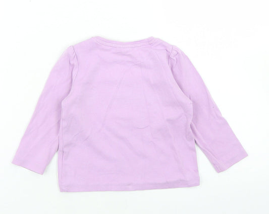 NEXT Girls Purple Cotton Basic T-Shirt Size 9-12 Months Crew Neck Snap - Cat