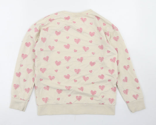 Dunnes Stores Girls Beige Geometric Cotton Pullover Sweatshirt Size 10-11 Years - Heart Print