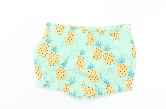 Fred & Flo Girls Blue Geometric Cotton Cropped Trousers Size 12-18 Months - Pineapple