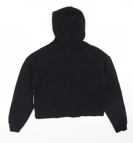 Matalan Girls Black Colourblock Cotton Pullover Hoodie Size 12 Years Zip - Cropped