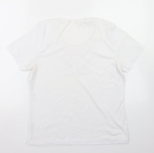 BM Womens White Polyester Basic T-Shirt Size M Round Neck