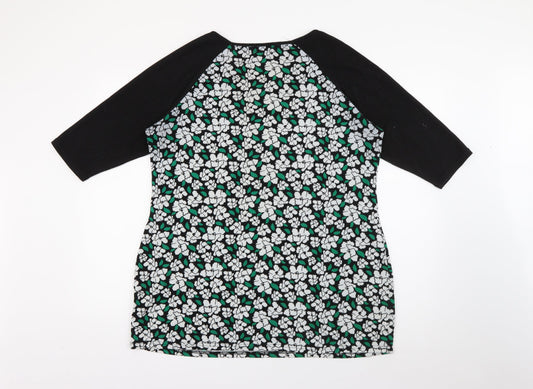 Originals Womens Black Scoop Neck Floral Polyester Pullover Jumper Size 18
