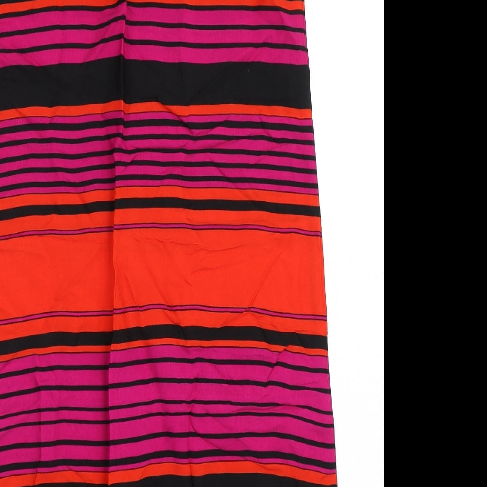 Marks and Spencer Womens Black Striped Viscose Shift Size 14 Scoop Neck Pullover