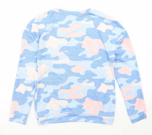 Dunnes Stores Girls Blue Camouflage Polyester Basic T-Shirt Size 9-10 Years Crew Neck - Dreamer Forever