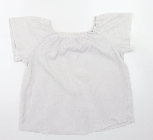 Yessica Womens White Polyester Basic T-Shirt Size S Off the Shoulder