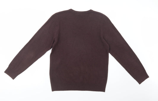 Marks and Spencer Mens Brown V-Neck Acrylic Pullover Jumper Size S