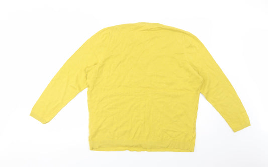 Bonmarché Womens Yellow V-Neck Cotton Pullover Jumper Size 20