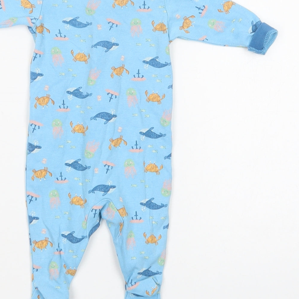 Lily & Dan Baby Blue Geometric Cotton Babygrow One-Piece Size 0-3 Months Snap - Sea Creatures