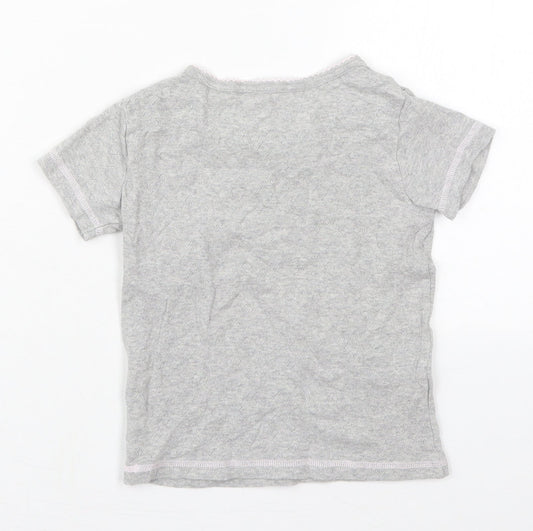 Rene Rafe Girls Grey Cotton Basic T-Shirt Size 6 Years Round Neck Pullover