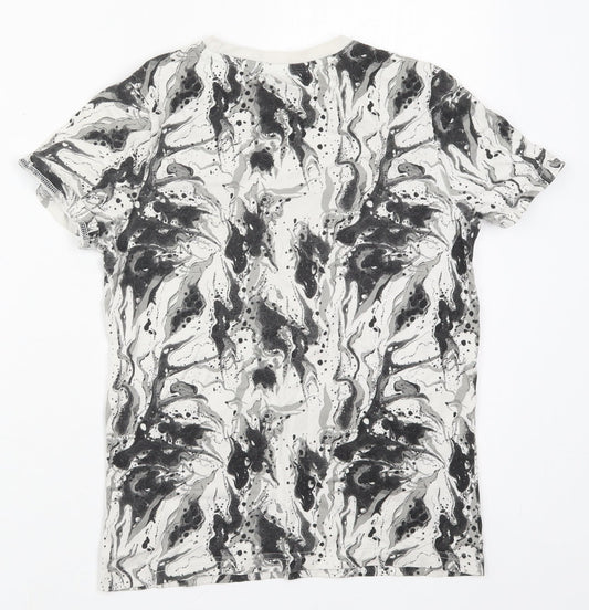 F&F Boys Grey Cotton Basic T-Shirt Size 9-10 Years Crew Neck Pullover - Skate Team Marble Effect