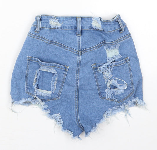 SheIn Womens Blue Cotton Hot Pants Shorts Size 26 in Regular Button - Distressed Look