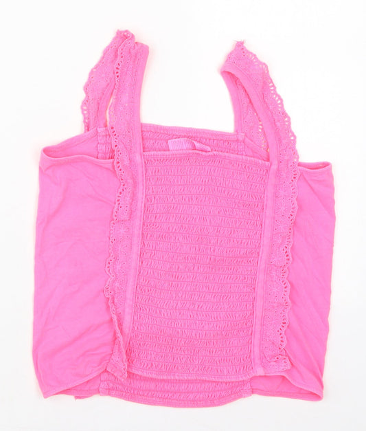 Justice Girls Pink Cotton Basic Tank Size 12-13 Years Square Neck Pullover