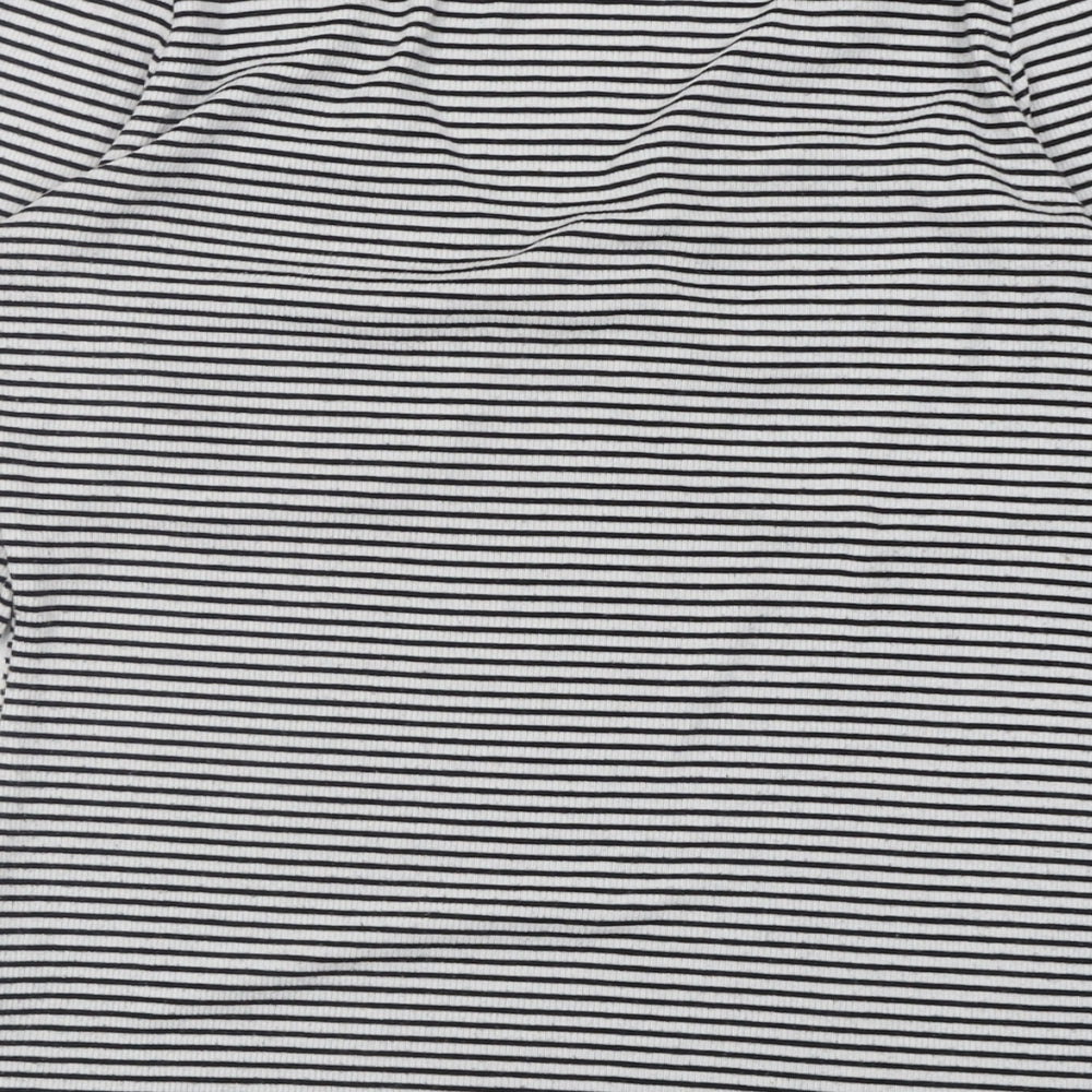 Very Womens White Striped Polyester Basic T-Shirt Size 12 V-Neck