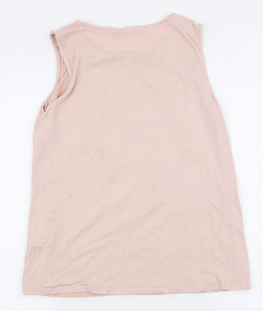 Dunnes Stores Womens Pink Floral Cotton Jersey Tank Size 14 Round Neck
