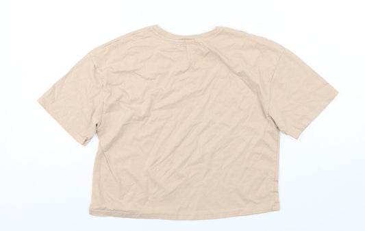 River Island Girls Beige Cotton Cropped T-Shirt Size 11-12 Years Round Neck Pullover