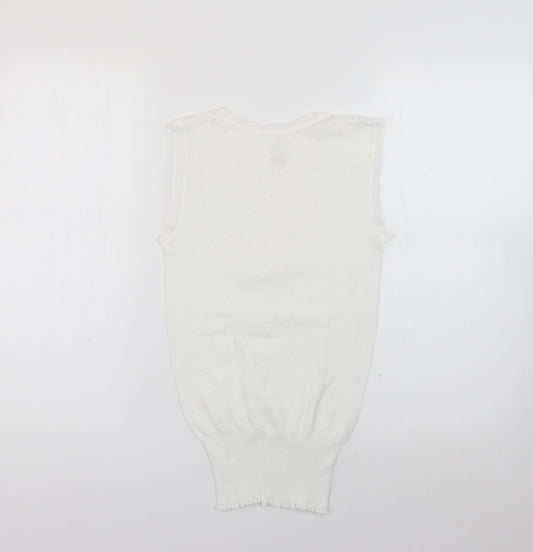 White Snowdrop Womens White Polyester Basic Tank Size M V-Neck