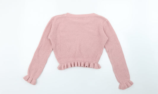 Select Girls Pink Crew Neck Acrylic Pullover Jumper Size 14 Years