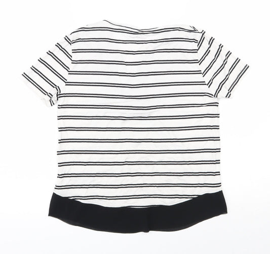Marks and Spencer Womens White Striped Viscose Jersey T-Shirt Size 6 V-Neck