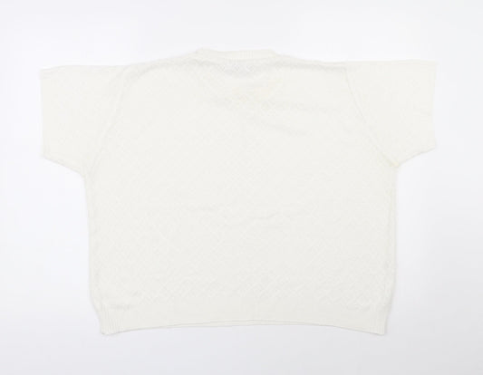 Janique Womens Ivory Round Neck Polyester Pullover Jumper Size 14