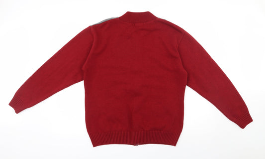 Sonia Fashion Mens Red Round Neck Acrylic Full Zip Jumper Size L