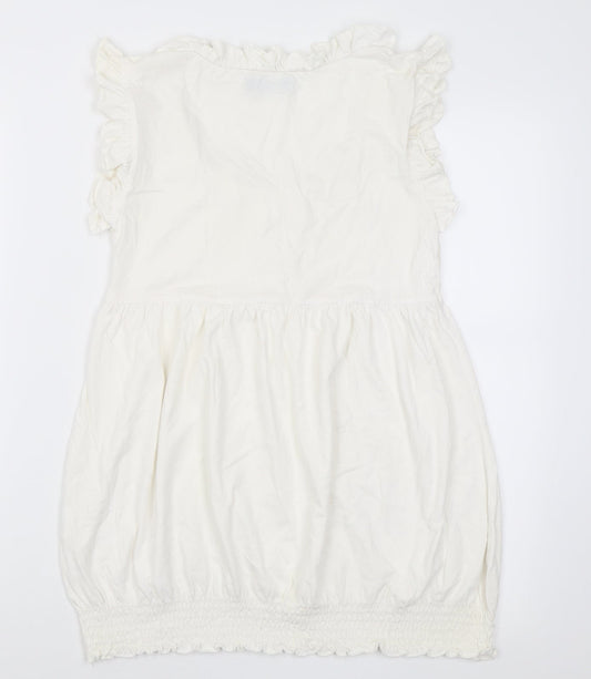 MODO Womens White Cotton Tunic T-Shirt Size M Scoop Neck