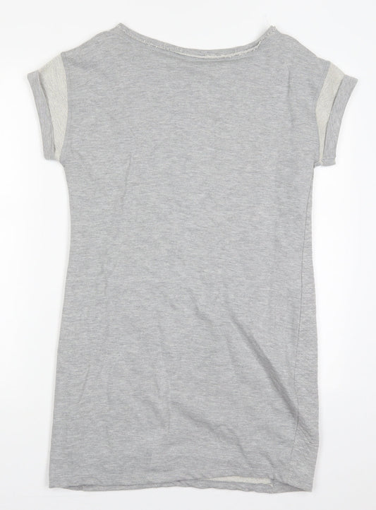 Internacionale Womens Grey Cotton T-Shirt Dress Size 10 Round Neck Pullover - Sweater Dress