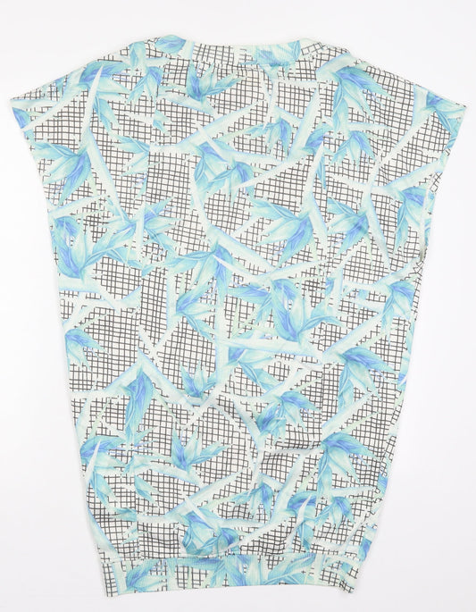 Zara Womens Blue Floral Polyester T-Shirt Dress Size S Crew Neck Pullover