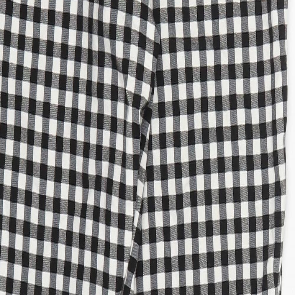 Zara Womens Black Check Viscose Trousers Size S L28 in Regular Zip