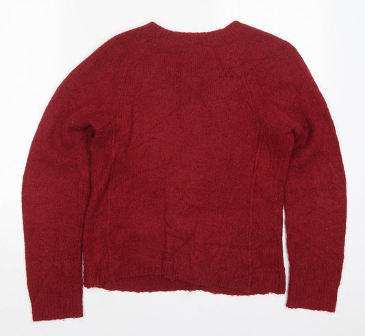 YFL Reserved Womens Red Round Neck Acrylic Pullover Jumper Size S