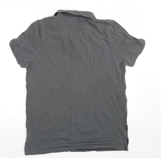 ASOS Mens Grey Striped 100% Cotton Polo Size L Collared Button