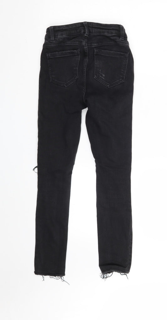 New Look Girls Black Cotton Jegging Jeans Size 12 Years Slim Zip - Distressed
