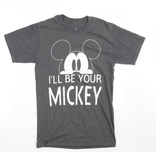 Disney Mens Grey  Cotton  T-Shirt Size S Round Neck  - I'LL BE YOUR MICKEY