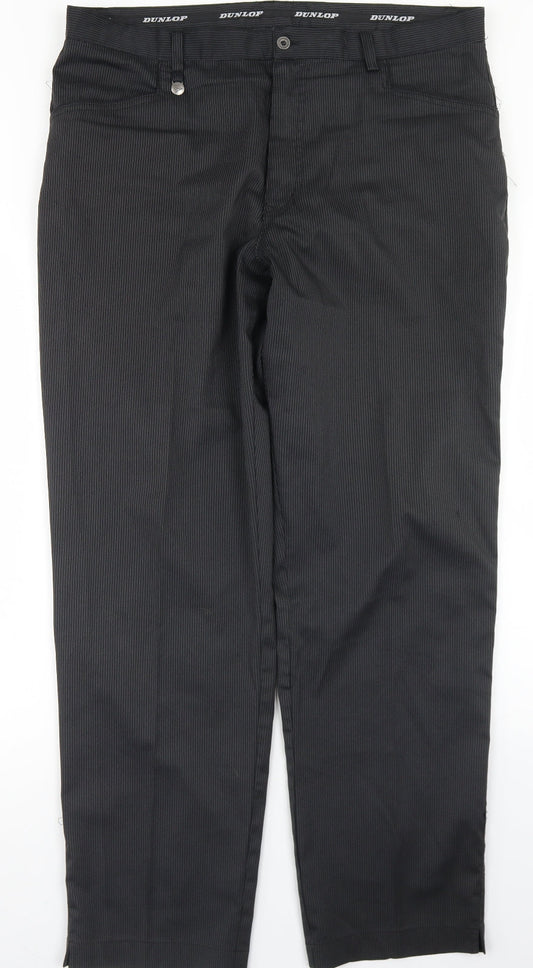 Dunlop Mens Black Striped Polyester Dress Pants Trousers Size 36 in L31 in Regular Button