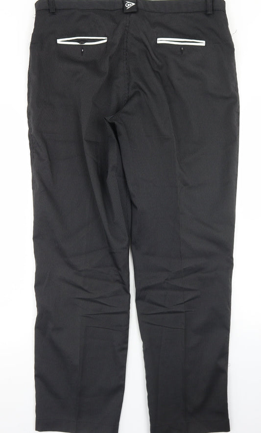 Dunlop Mens Black Striped Polyester Dress Pants Trousers Size 36 in L31 in Regular Button