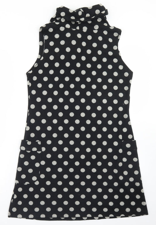 Funky Fish Womens Black Polka Dot Polyester A-Line Size L Roll Neck