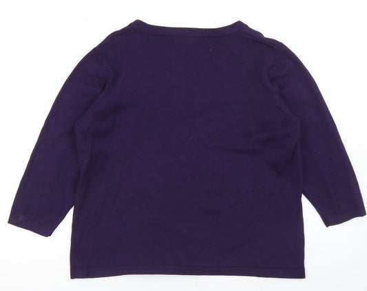 BM Womens Purple Round Neck Viscose Pullover Jumper Size M