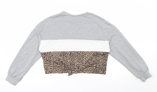 SheIn Girls Grey Animal Print Polyester Pullover Sweatshirt Size 11-12 Years Pullover
