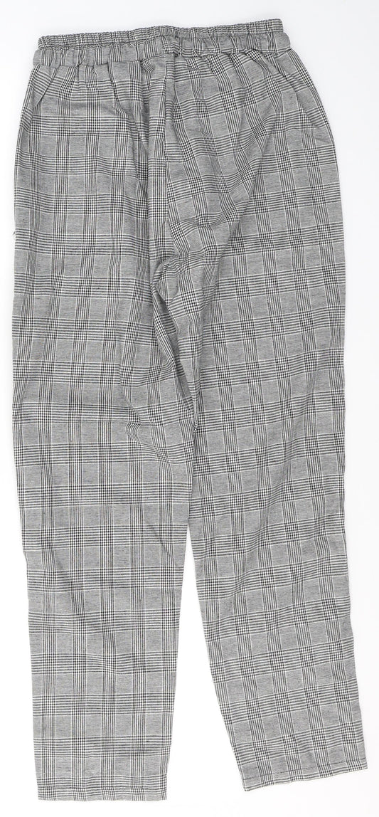 Preworn Womens Black Plaid Polyester Trousers Size M L28 in Regular