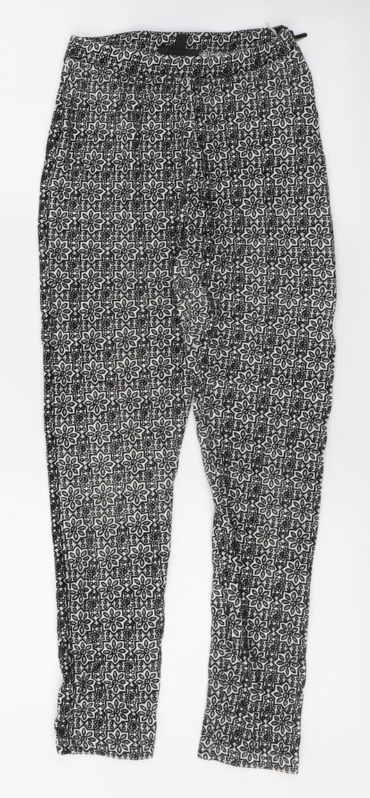 Topshop Womens Black Geometric Viscose Trousers Size 8 L26 in Regular Zip