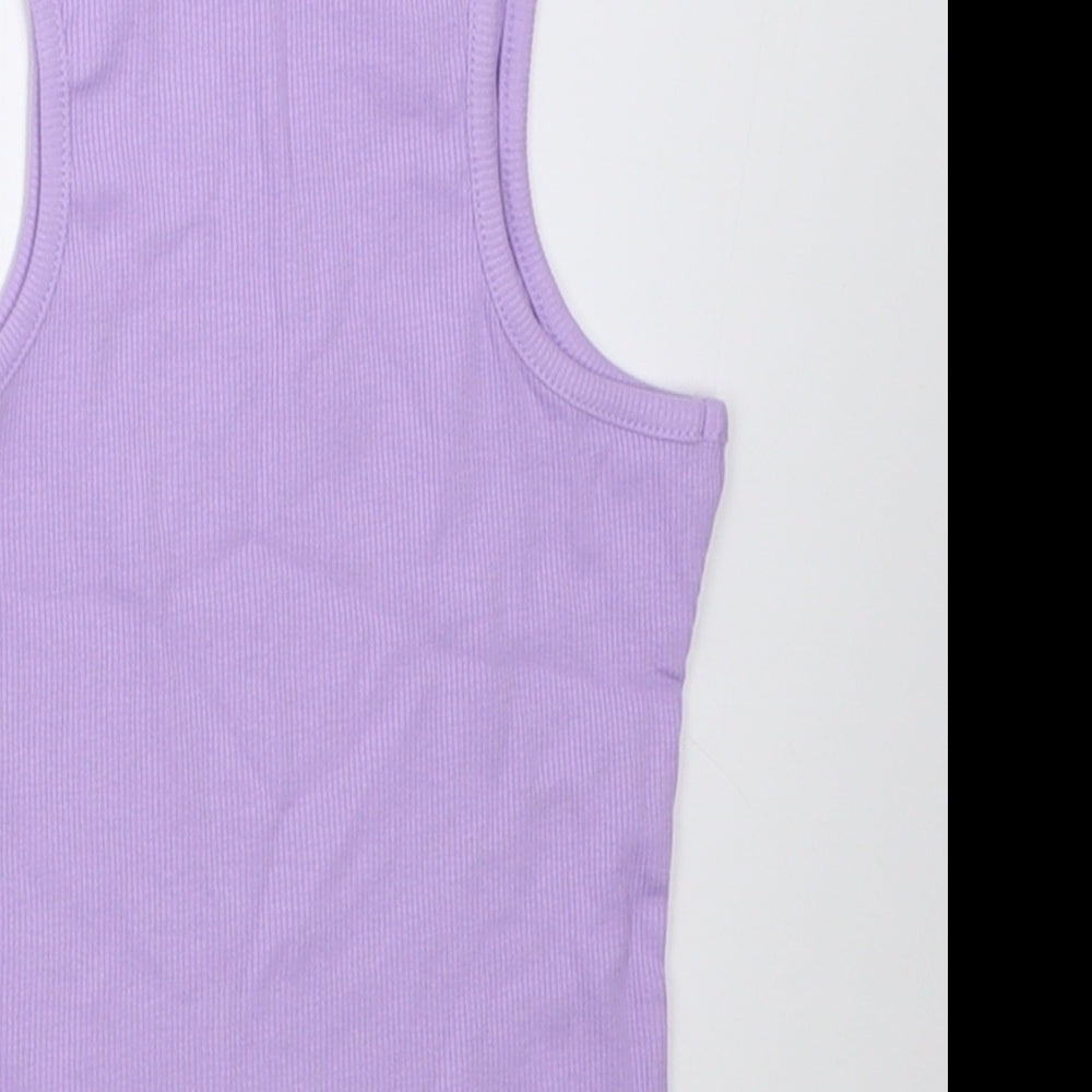 George Girls Purple Cotton Basic Tank Size 5-6 Years Crew Neck Pullover - ribbed fabric