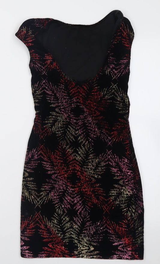 Topshop Womens Black Polyester A-Line Size 6 Boat Neck Pullover - Open back