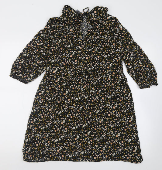 prmark Womens Black Floral Viscose A-Line Size 10 Collared Tie