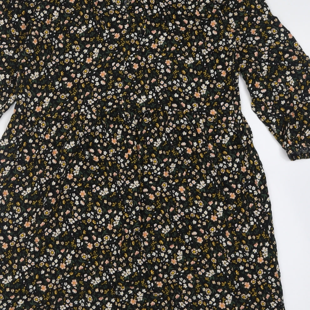 prmark Womens Black Floral Viscose A-Line Size 10 Collared Tie