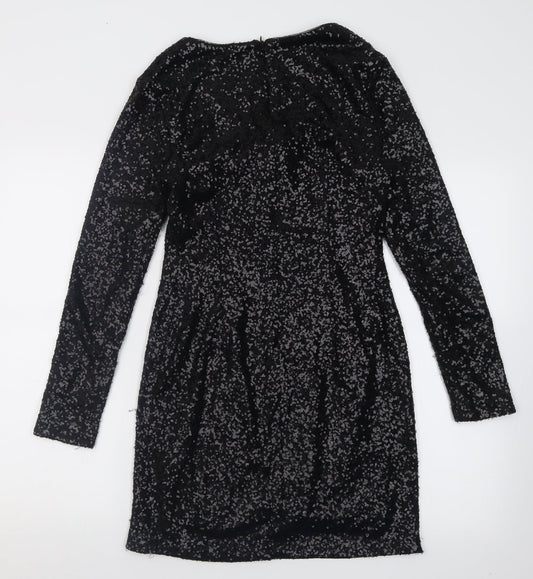 New Look Womens Black Polyester Bodycon Size 10 V-Neck Zip