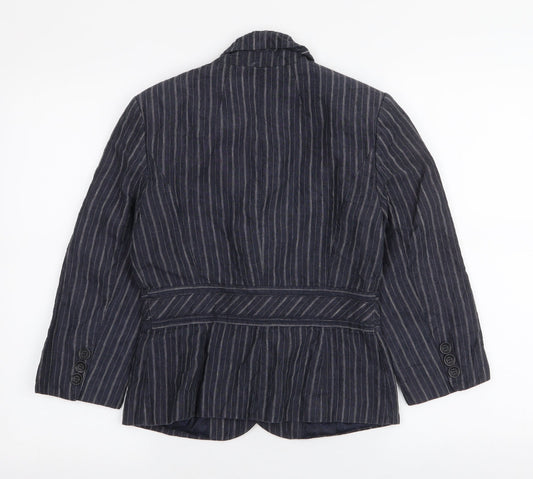 NEXT Womens Blue Striped Jacket Blazer Size 10 Button