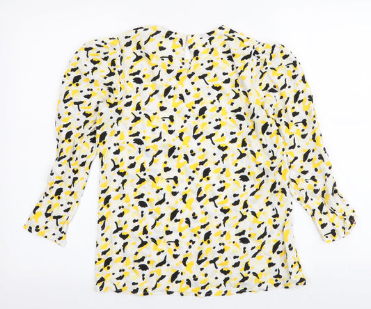 Lefties Womens Yellow Animal Print Viscose Basic Blouse Size S Round Neck