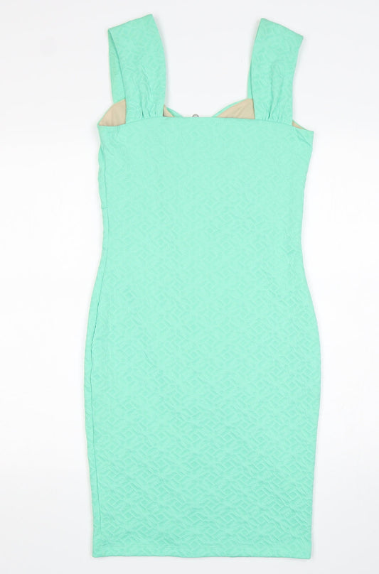 Ariana Womens Green Viscose Pencil Dress Size 10 Round Neck Zip
