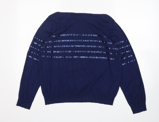 Jensen Womens Blue Round Neck Viscose Pullover Jumper Size L